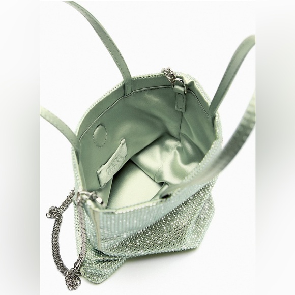 ZARA rhinestone mini tote bag green (pre owned) - Picture 9 of 13